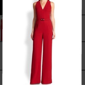 Ralph Lauren Red V-Neck Sleeveless Wide-Leg Jumpsuit with Belt